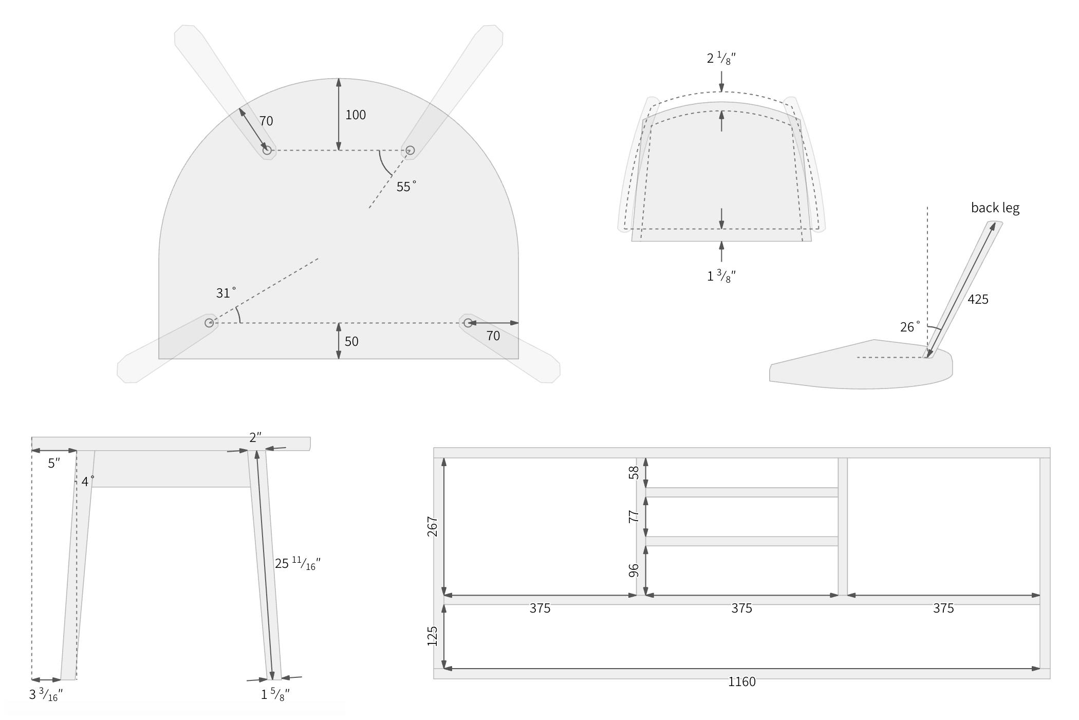 Example layout diagrams produced by Layout Computer for chairs and cabinets